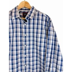 UNTUCKit Men's Pomerol WF LARGE Long Sleeve Blue Gray Check 100% Cotton